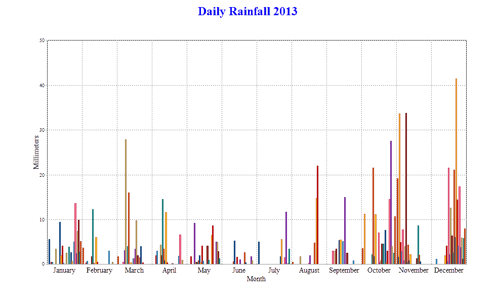 Daily Rainfall for 2013 (Fairlight UK)